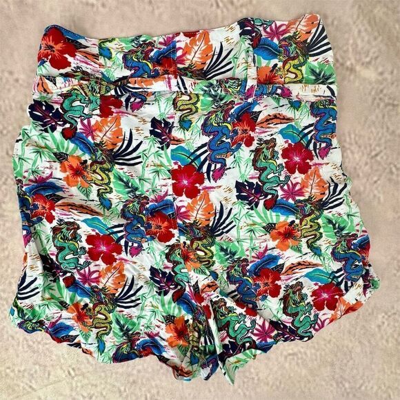 Noisy May Women's Floral Dragon Print Shorts Tropical Parrot Palm Size S - Picture 5 of 12